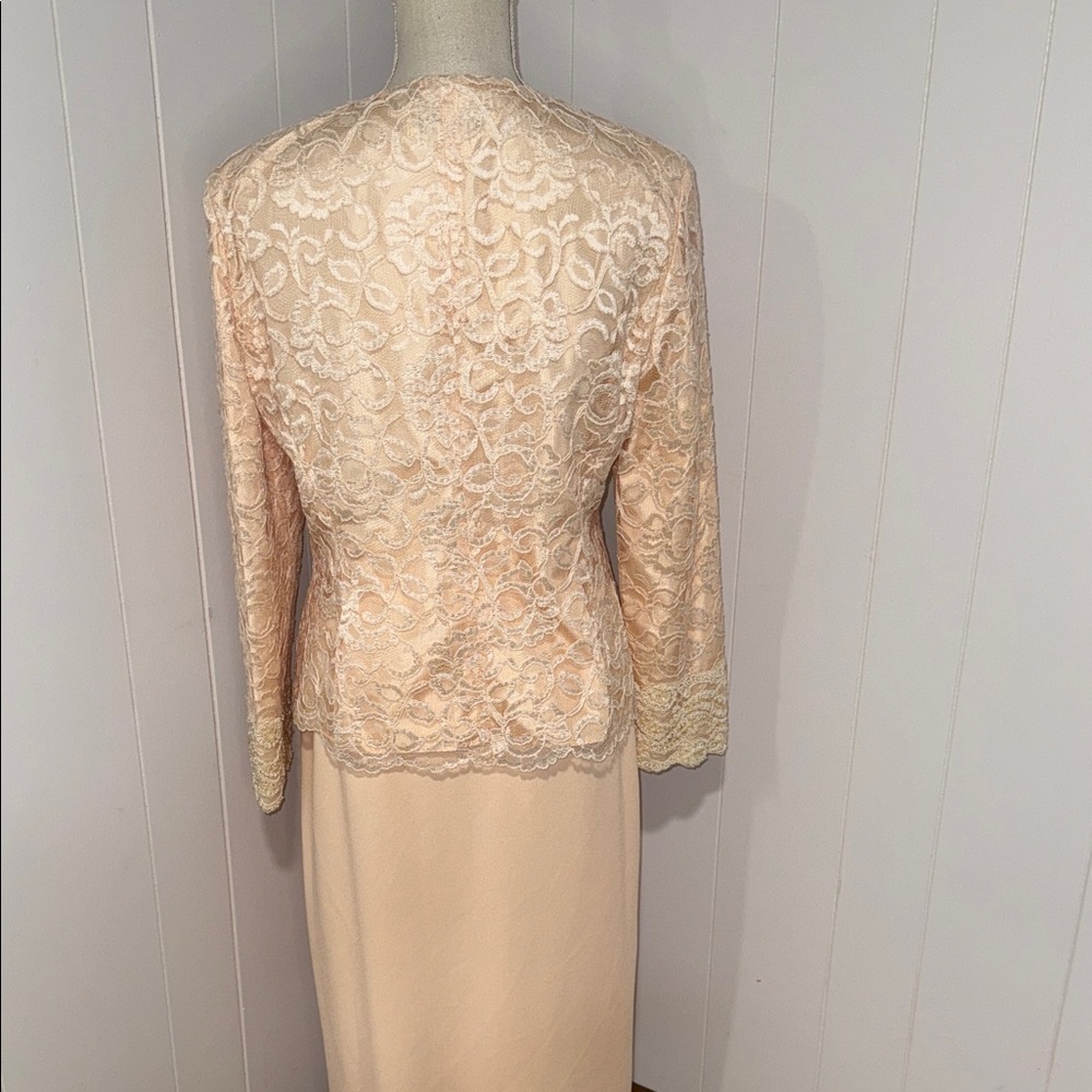 Elegant Lace Overlay Peach Dress Set - Picture 7 of 11